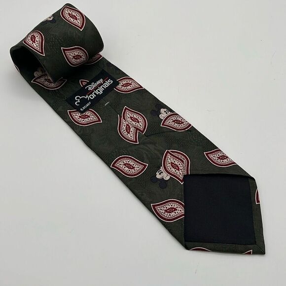 DISNEY ORIGINALS Men's Tie Mickey Mouse Silk Green Red Geometric Paisley Necktie - Picture 3 of 7